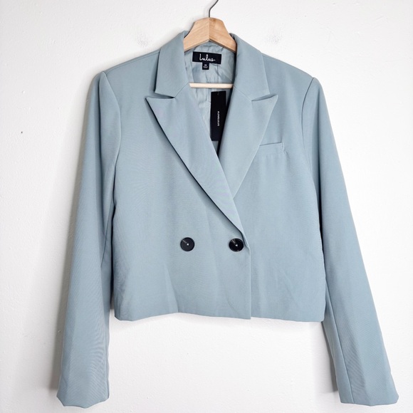 Lulus Road To Success Dusty Blue Cropped Blazer Size M NWT - Picture 1 of 8
